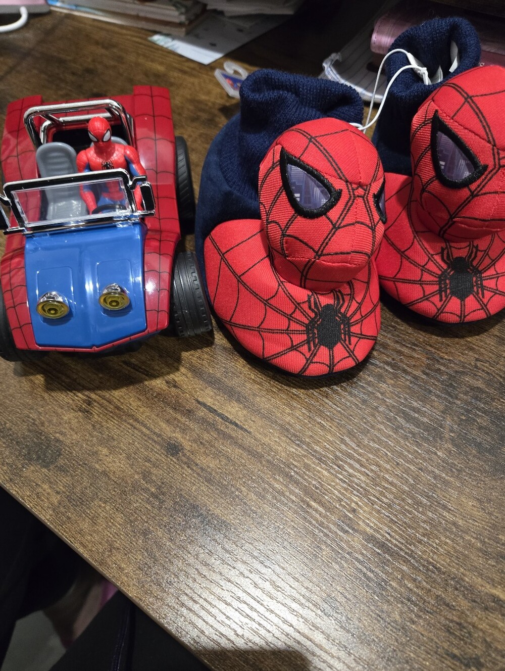Spider-Man Slippers & Toy Car 2pc Set Marvel Kids Shoes Vehicle No Remote